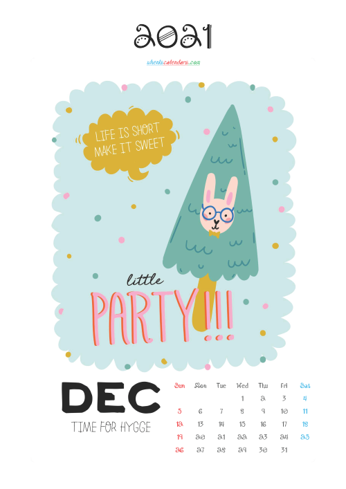 Free Cute Calendar Printable December 2021