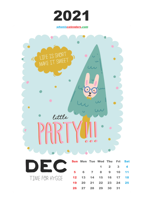 Free December 2021 Cute Calendar