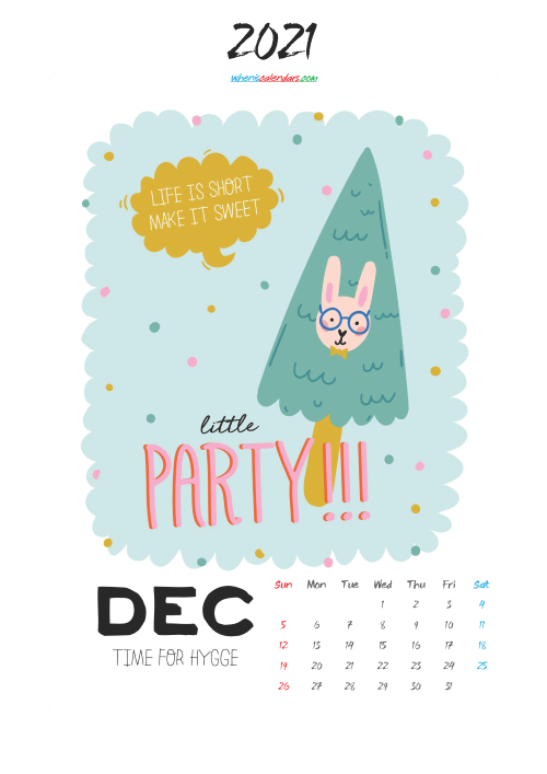 December 2021 Cute CalendarPrintable