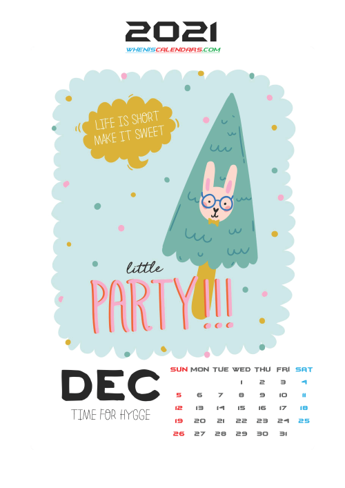 Free December 2021 Calendar for Kids Printable