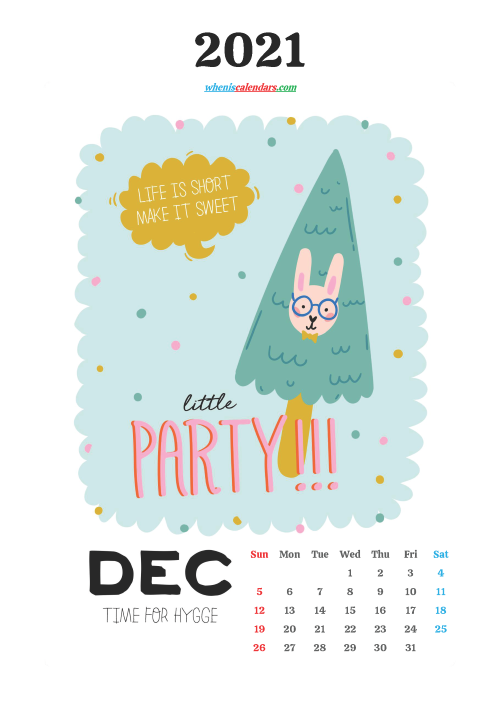 Free December 2021 Cute Calendar