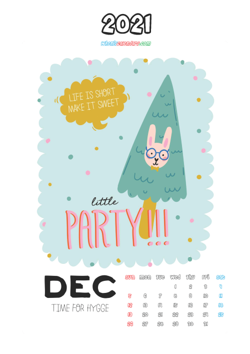 Cute Calendar Printable December 2021