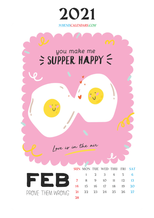 Free February 2021 Cute Calendar