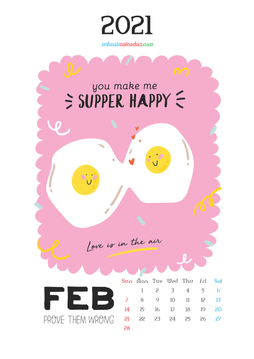 Free Calendar for Kids Printable February 2021