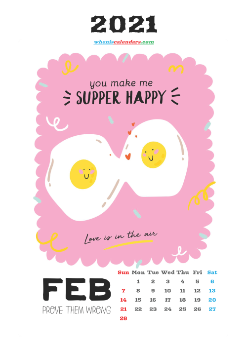 February 2021 Cute CalendarPrintable