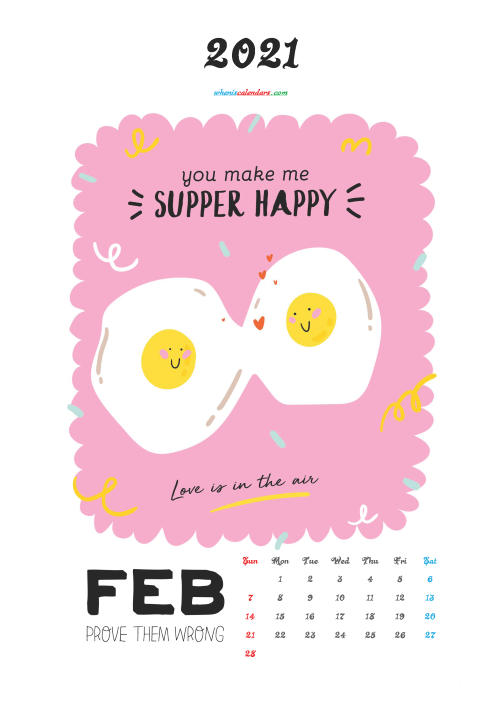February 2021 Calendar for Kids Printable