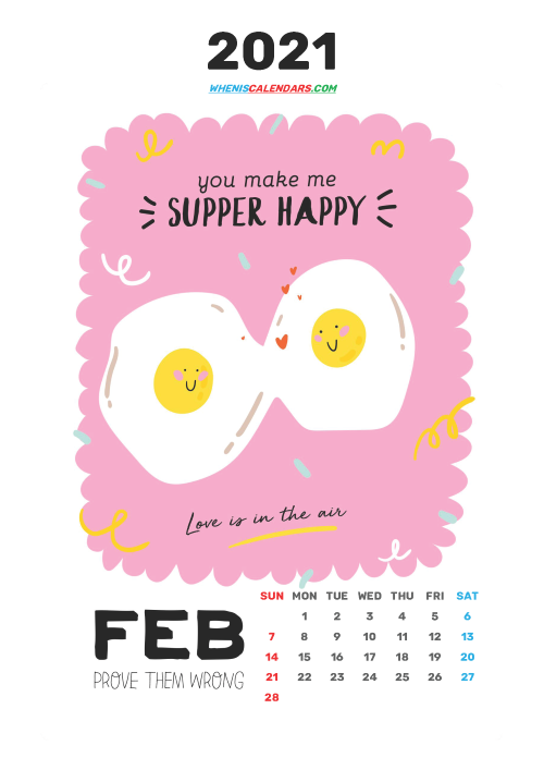 Free February 2021 Calendar for Kids Printable