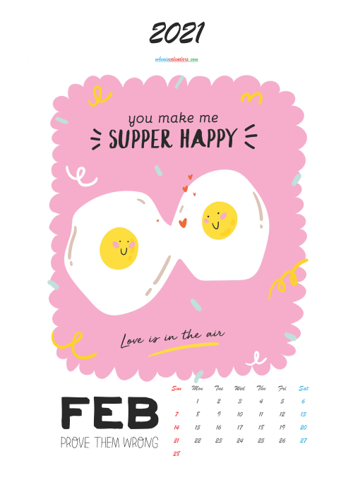 February 2021 Cute CalendarPrintable