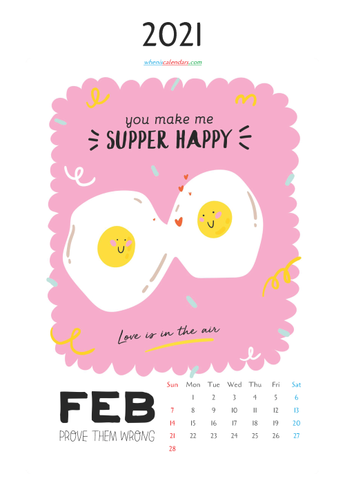 Free Cute Calendar Printable February 2021