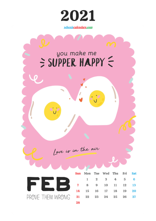 Free February 2021 Cute Calendar