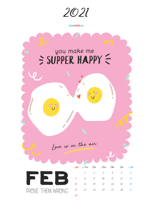 Calendar for Kids Printable February 2021