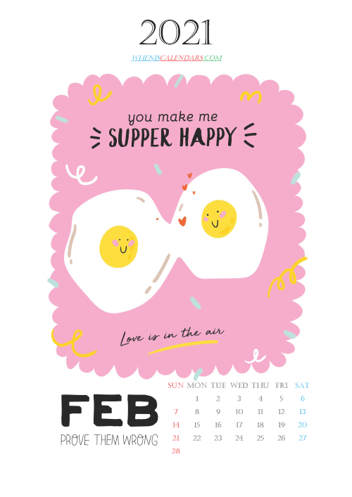 Free Calendar for Kids Printable February 2021