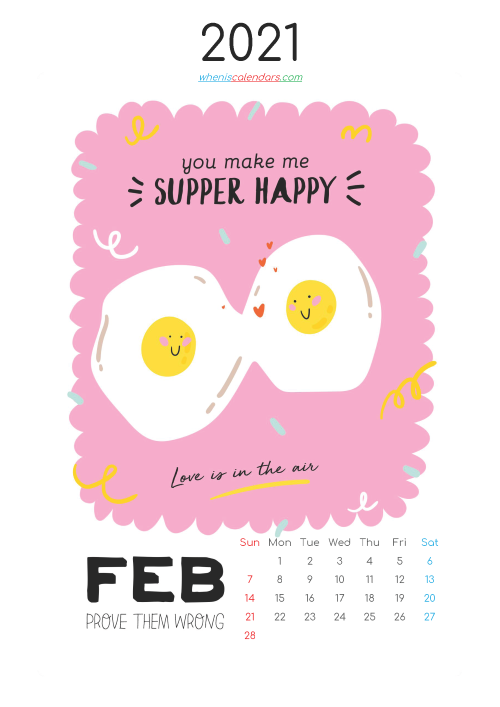 February 2021 Calendar for Kids Printable