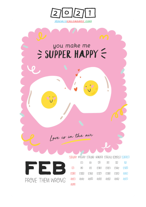 Free February 2021 Calendar for Kids Printable