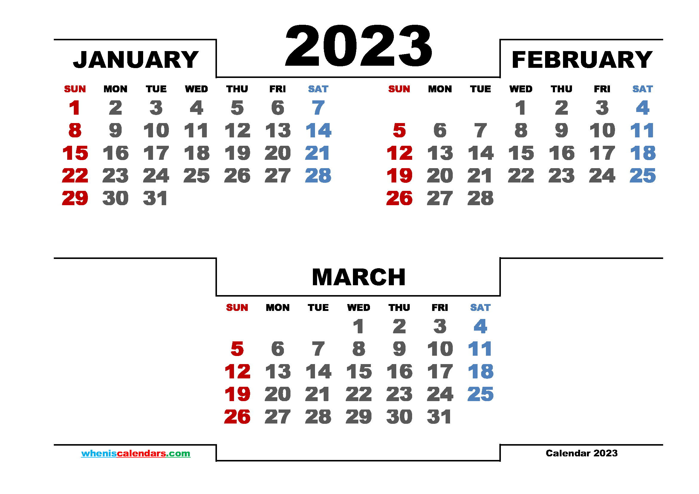 January February March 2023 Printable Calendar