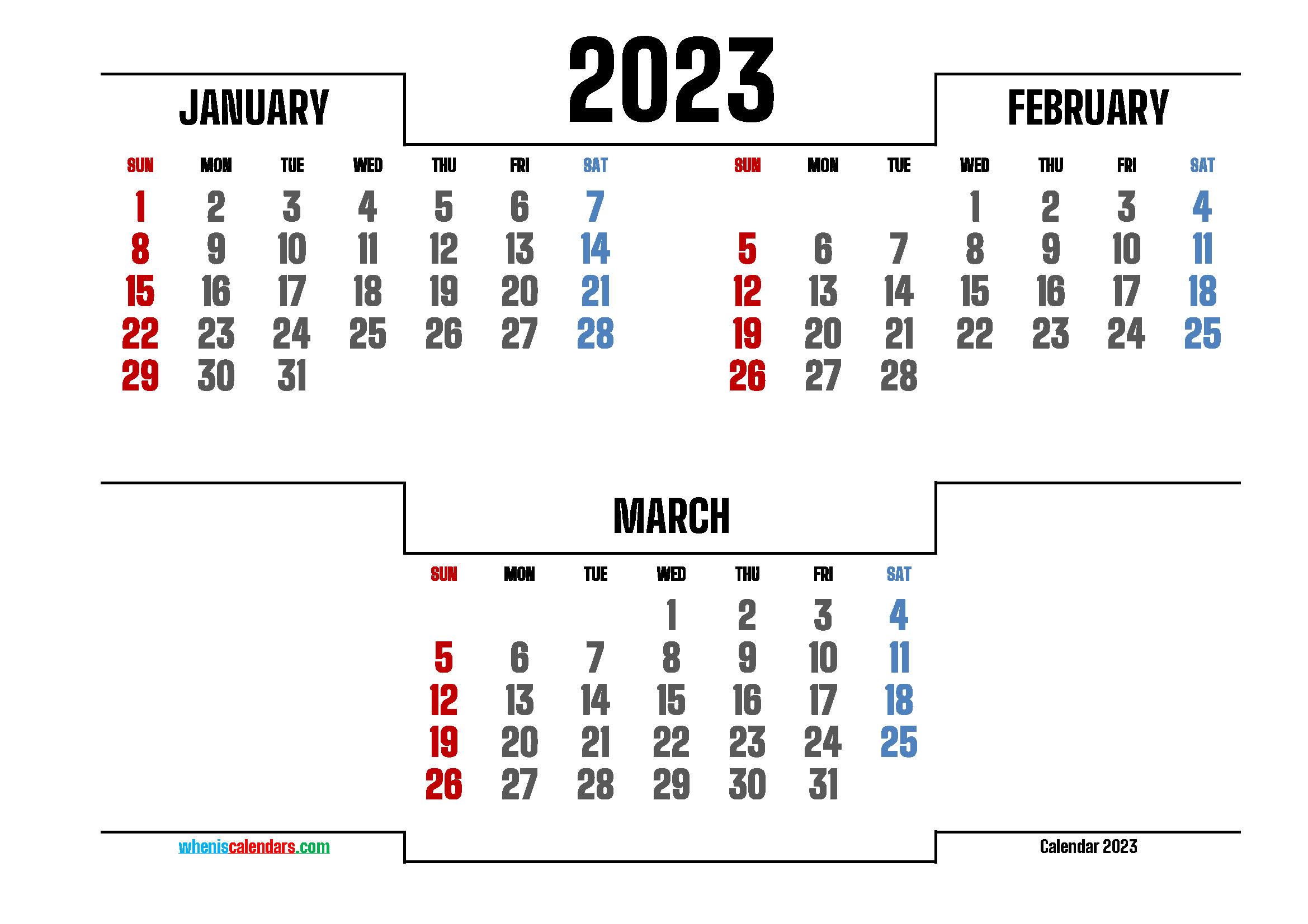 January February March 2023 Printable Calendar
