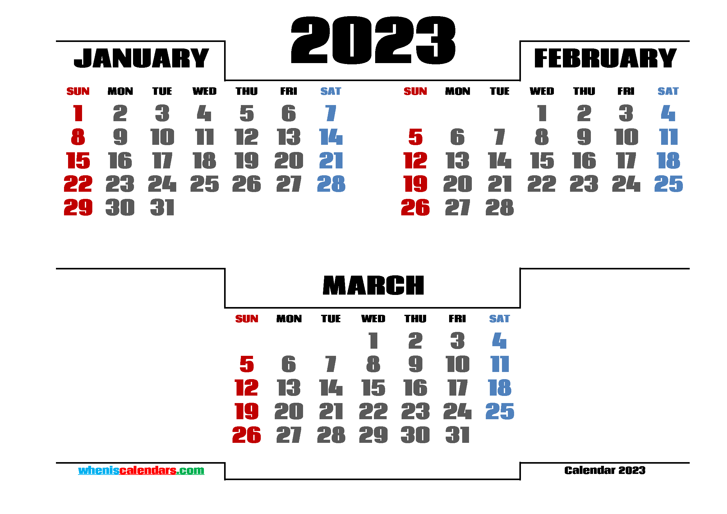 Printable January February March 2023 Calendar