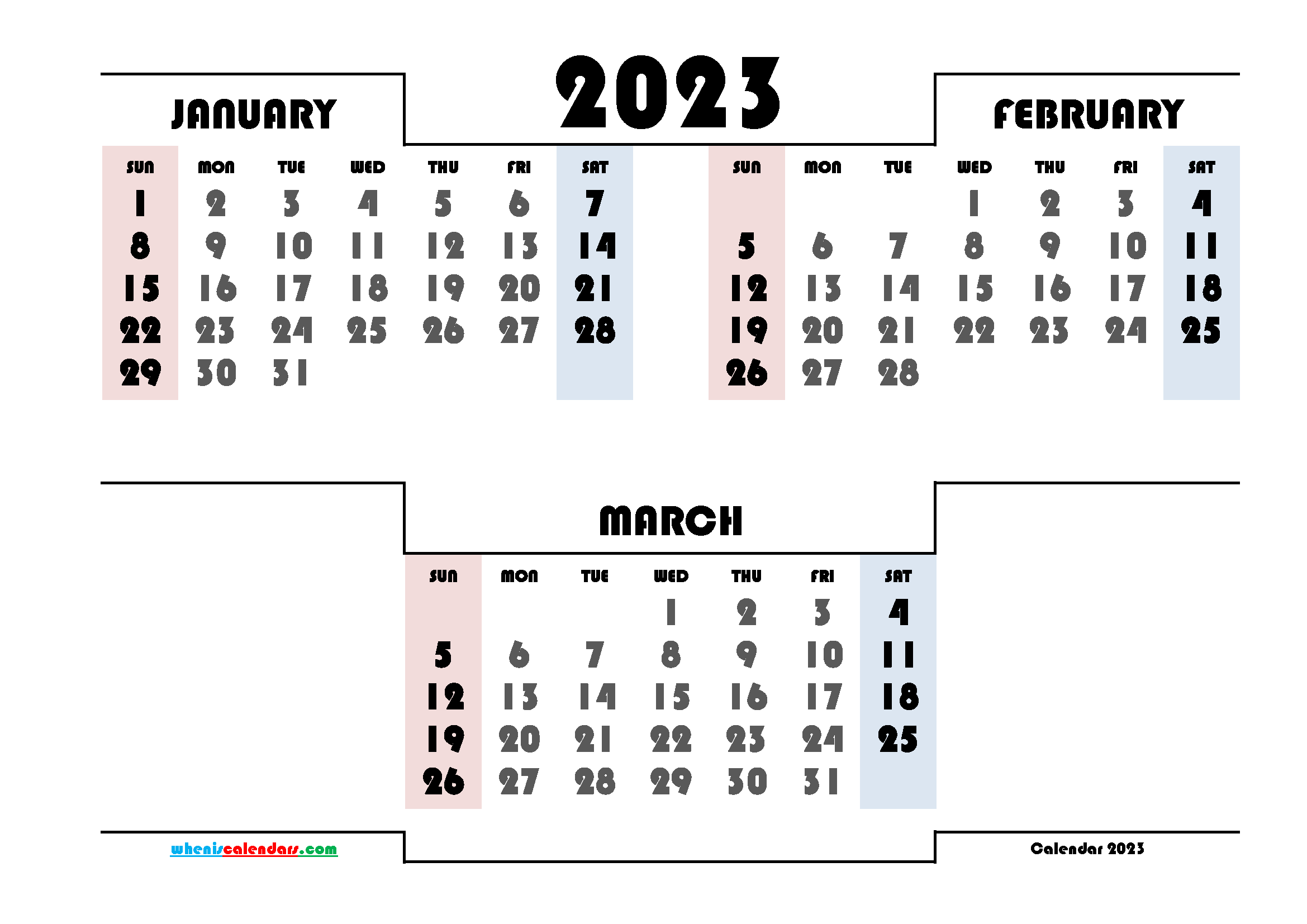 January February March 2023 Free Printable Quarterly Calendar