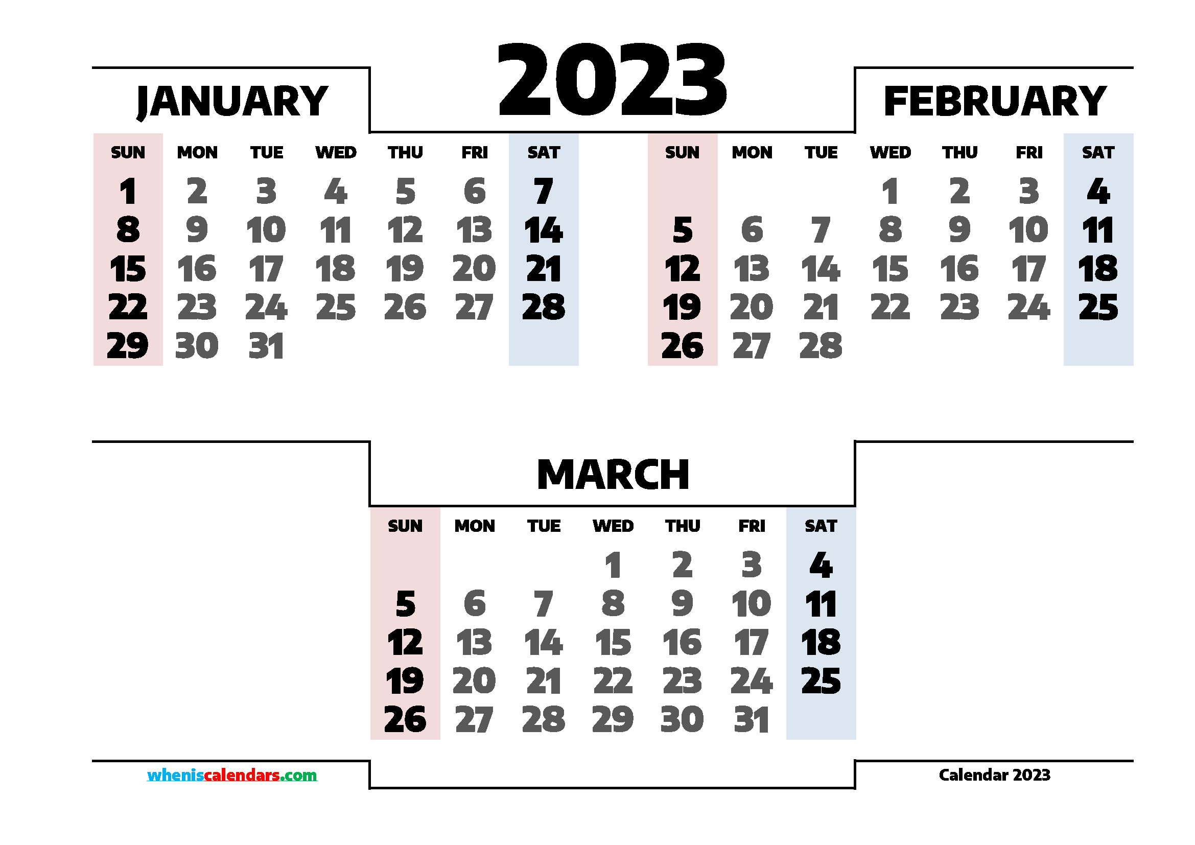 Calendar January February March 2023 Printable