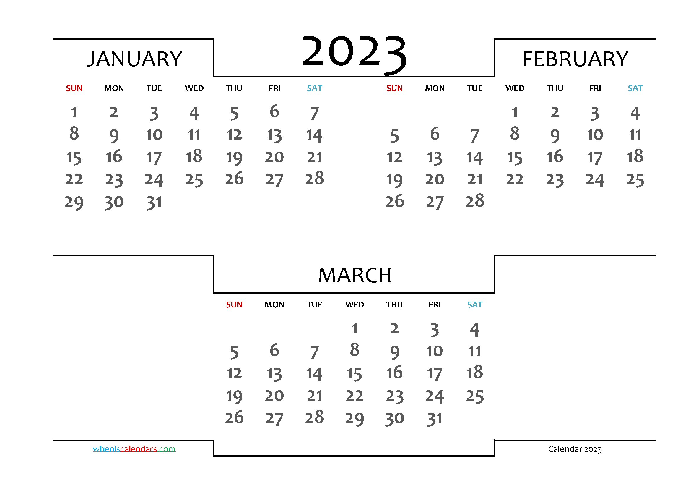 Free January February March 2023 Calendar Printable