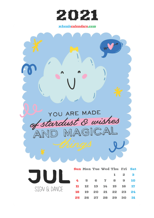 July 2021 Cute CalendarPrintable