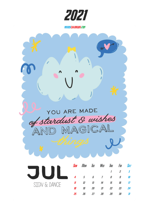 July 2021 Calendar Printable for Kids