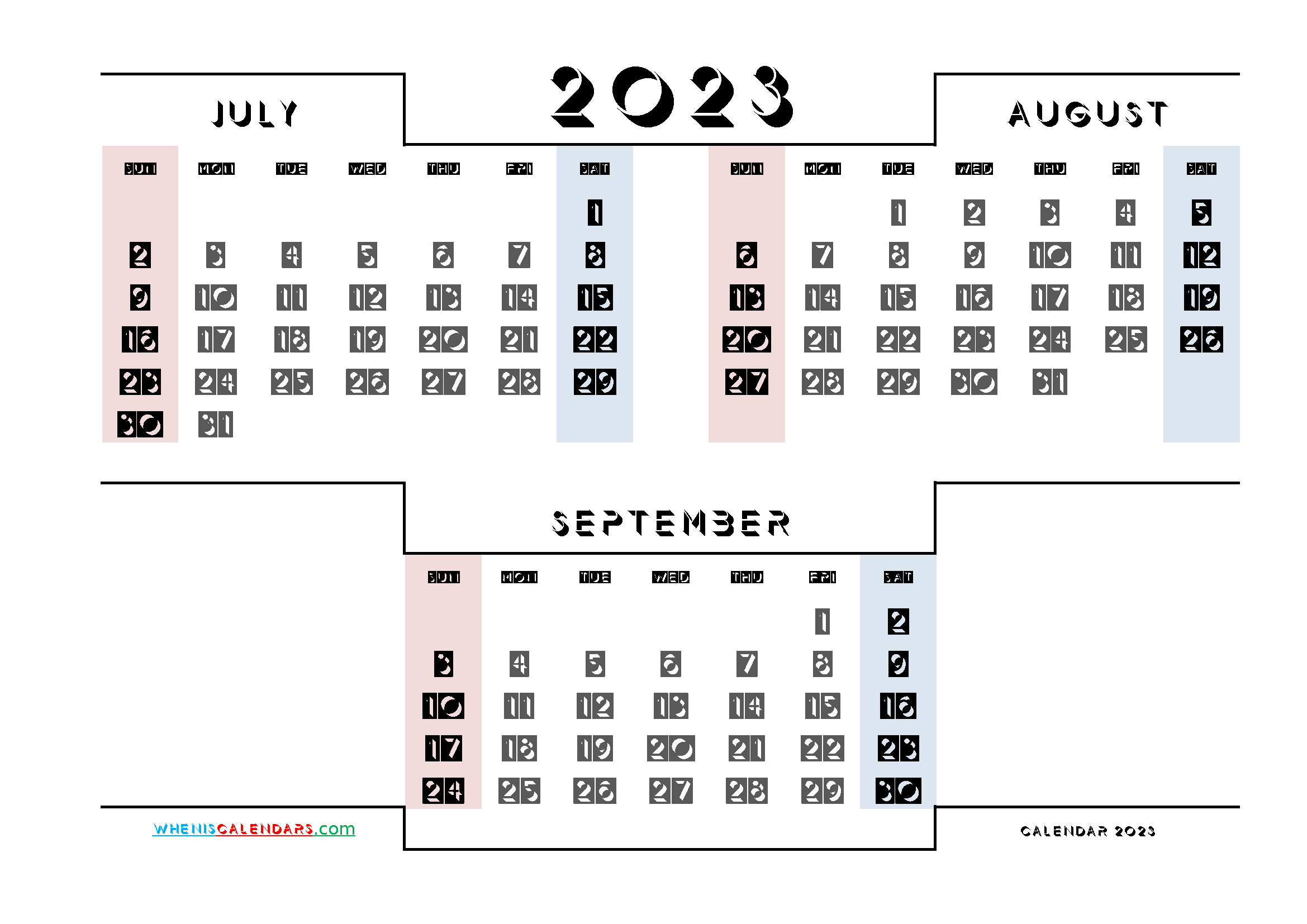 July August September 2023 Printable Calendar