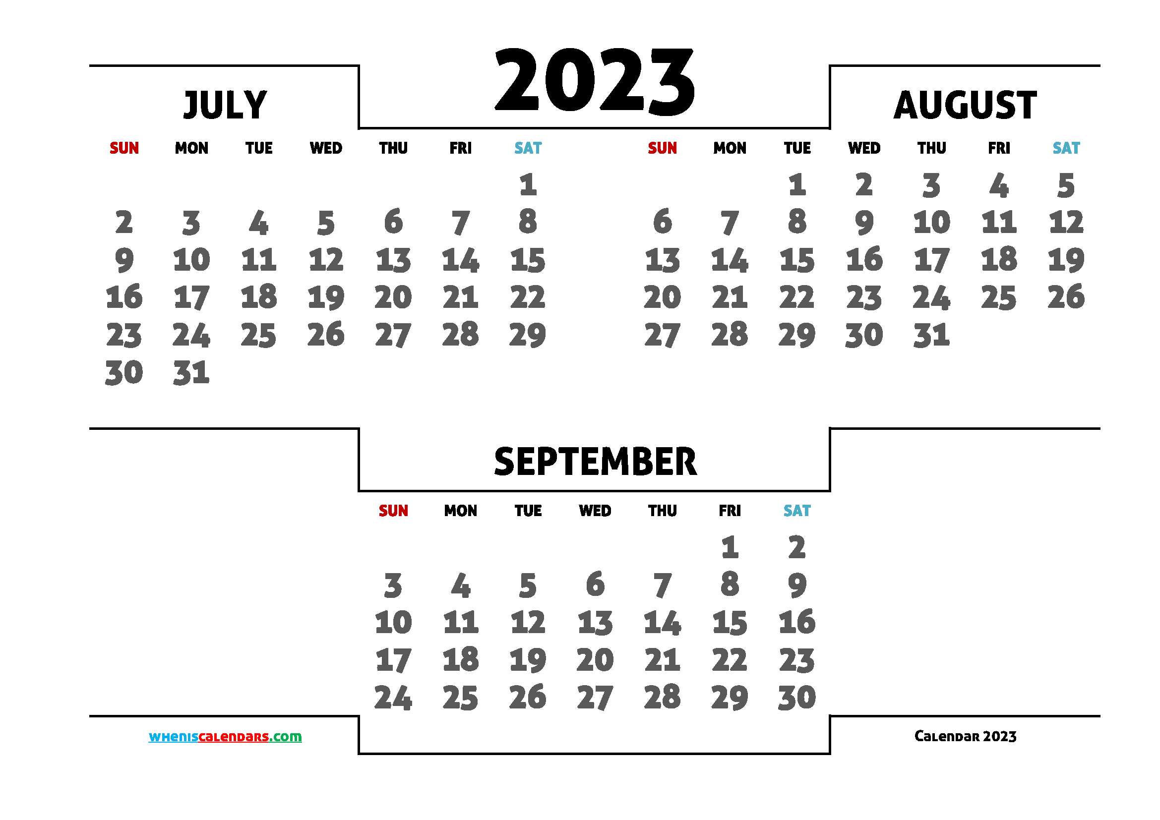 Printable July August September 2023 Calendar