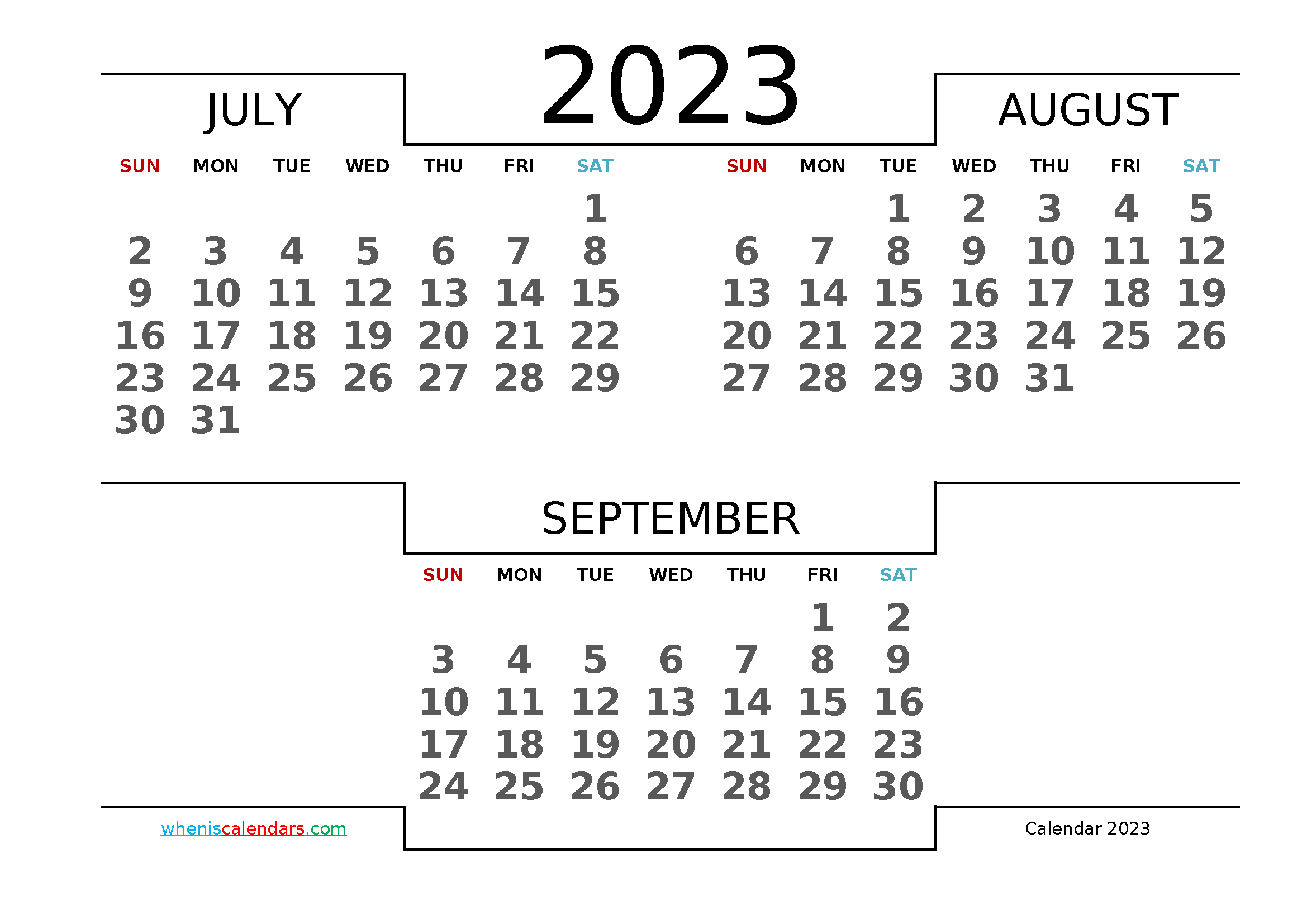 July August September 2023 Printable Calendar Free