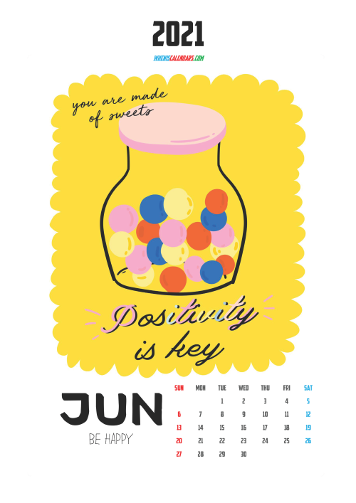 June 2021 Calendar for Kids Printable