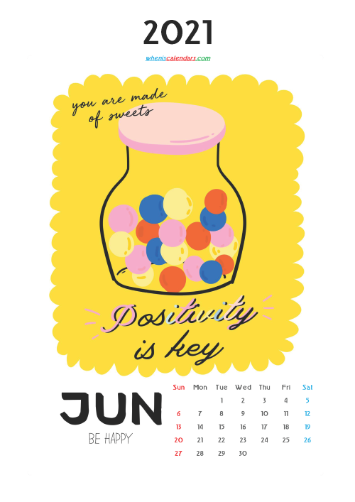 Free June 2021 Calendar for Kids Printable