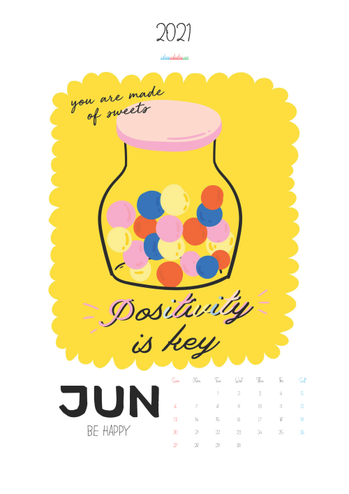 Free Cute Calendar Printable June 2021