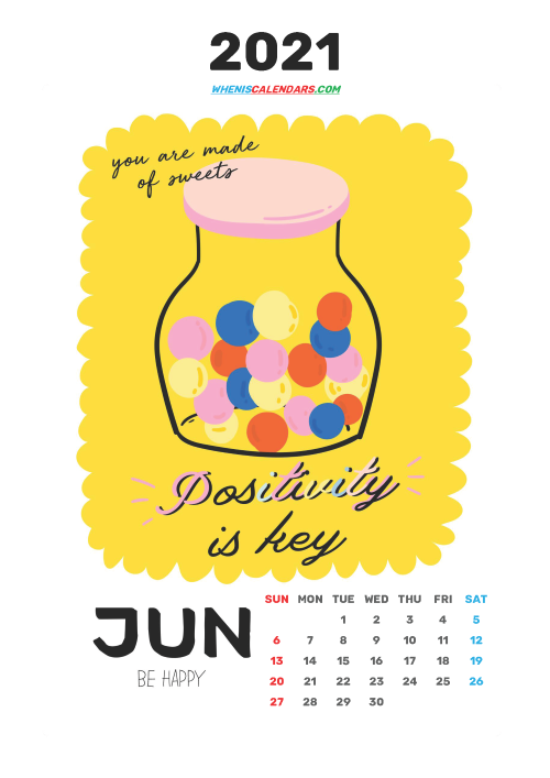 Free June 2021 Calendar for Kids Printable