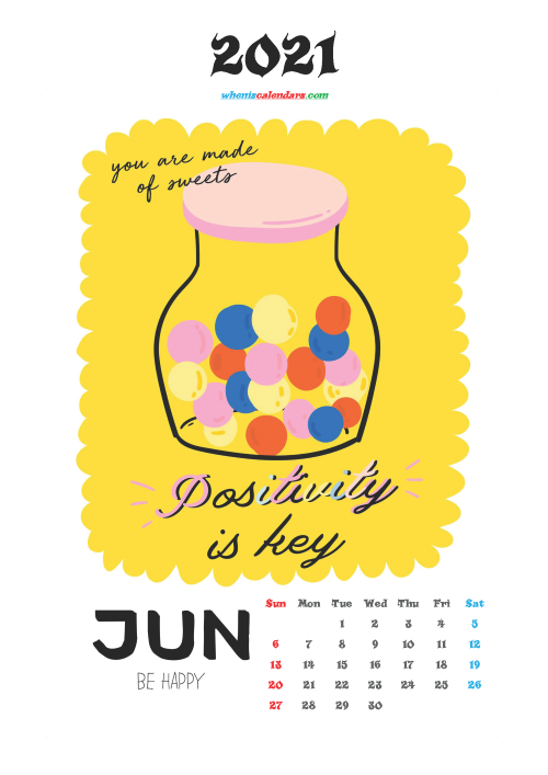 June 2021 Calendar for Kids Printable