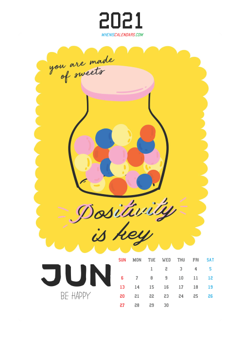 Free June 2021 Cute Calendar