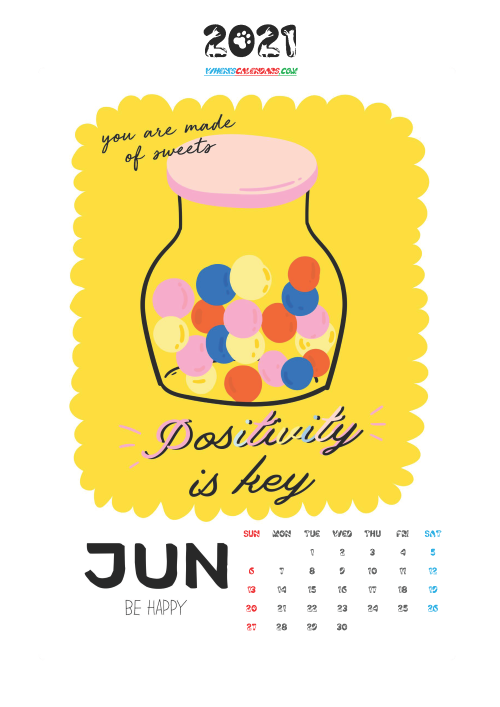 Free Calendar for Kids Printable June 2021