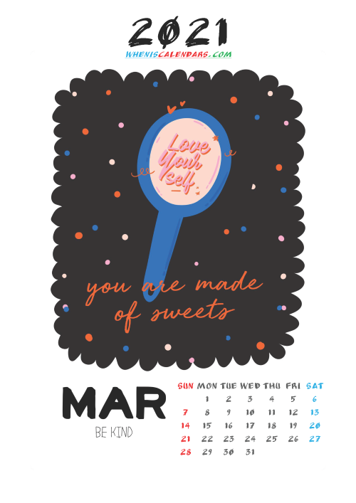 Cute Calendar Printable March 2021