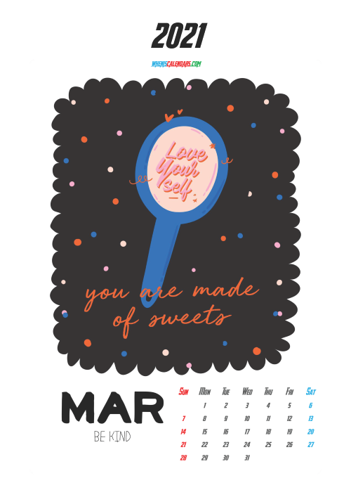 March 2021 Calendar Printable for Kids