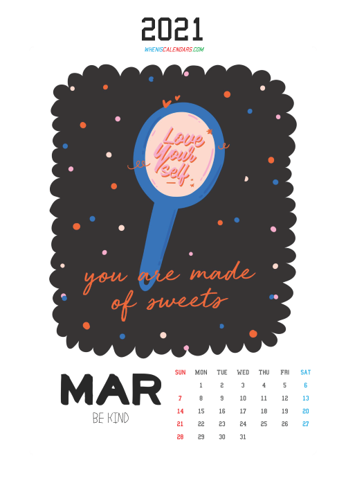 Free March 2021 Cute Calendar