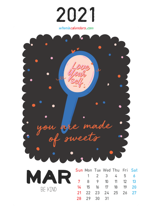 Free Cute Calendar Printable March 2021