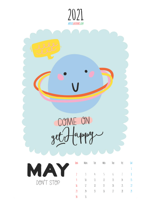 Calendar for Kids Printable May 2021