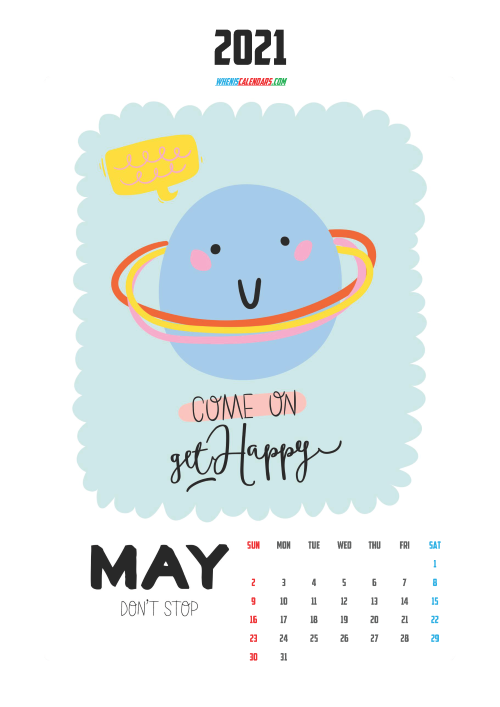 May 2021 Calendar for Kids Printable