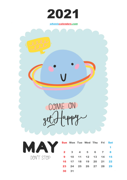Free May 2021 Cute Calendar
