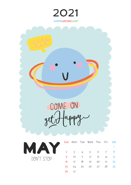 May 2021 Calendar for Kids Printable