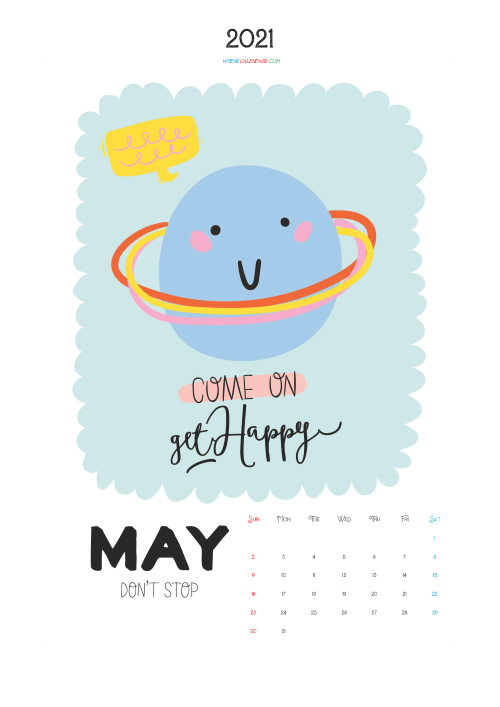 Free Calendar for Kids Printable May 2021