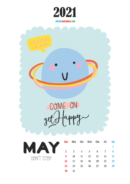 Free Cute Calendar Printable May 2021