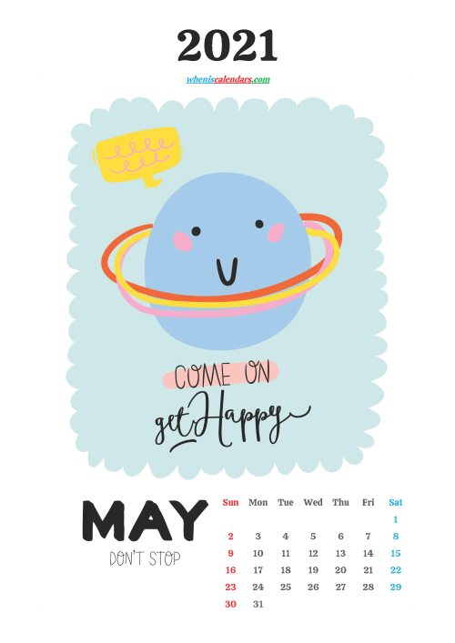 Free May 2021 Cute Calendar