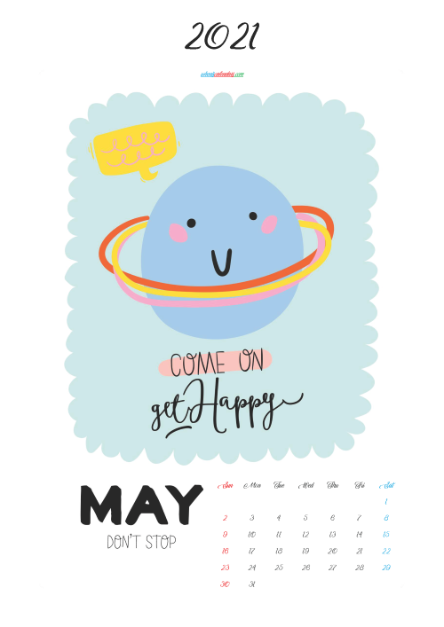 Calendar for Kids Printable May 2021