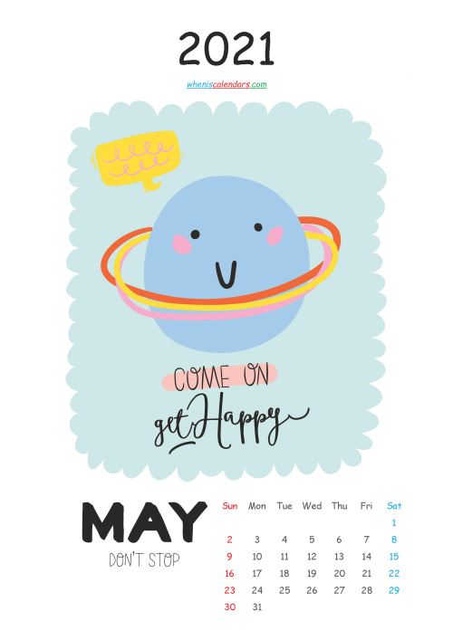 Free Calendar for Kids Printable May 2021