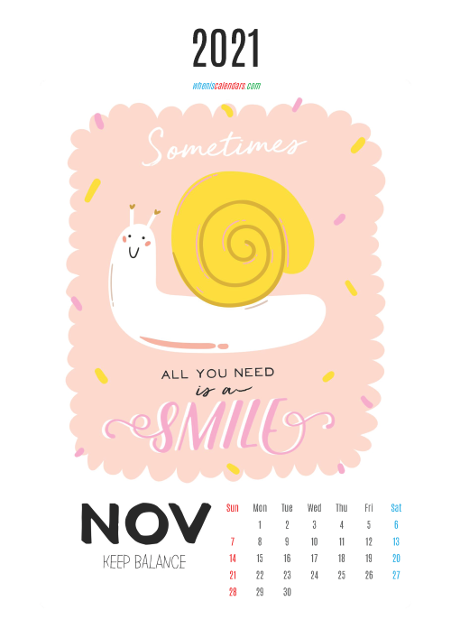 November 2021 Calendar Printable for Kids
